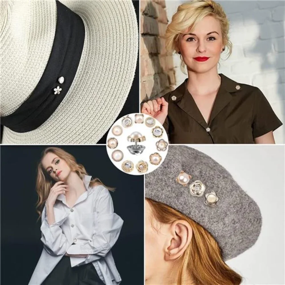 Pearl Brooch, Sweater Shawl Hat Clip Neckline Pins Double Faux Pearl